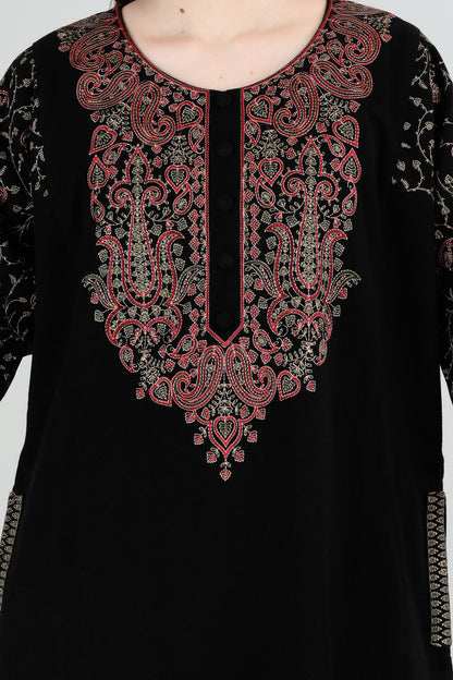 Black Kashmiri Aari Embroidered Woollen Pheran – Traditional Winter Wear for Women