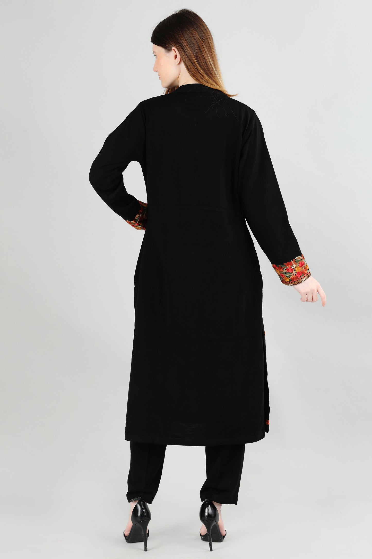 Black Embroidered Kurti with Floral Panel Design
