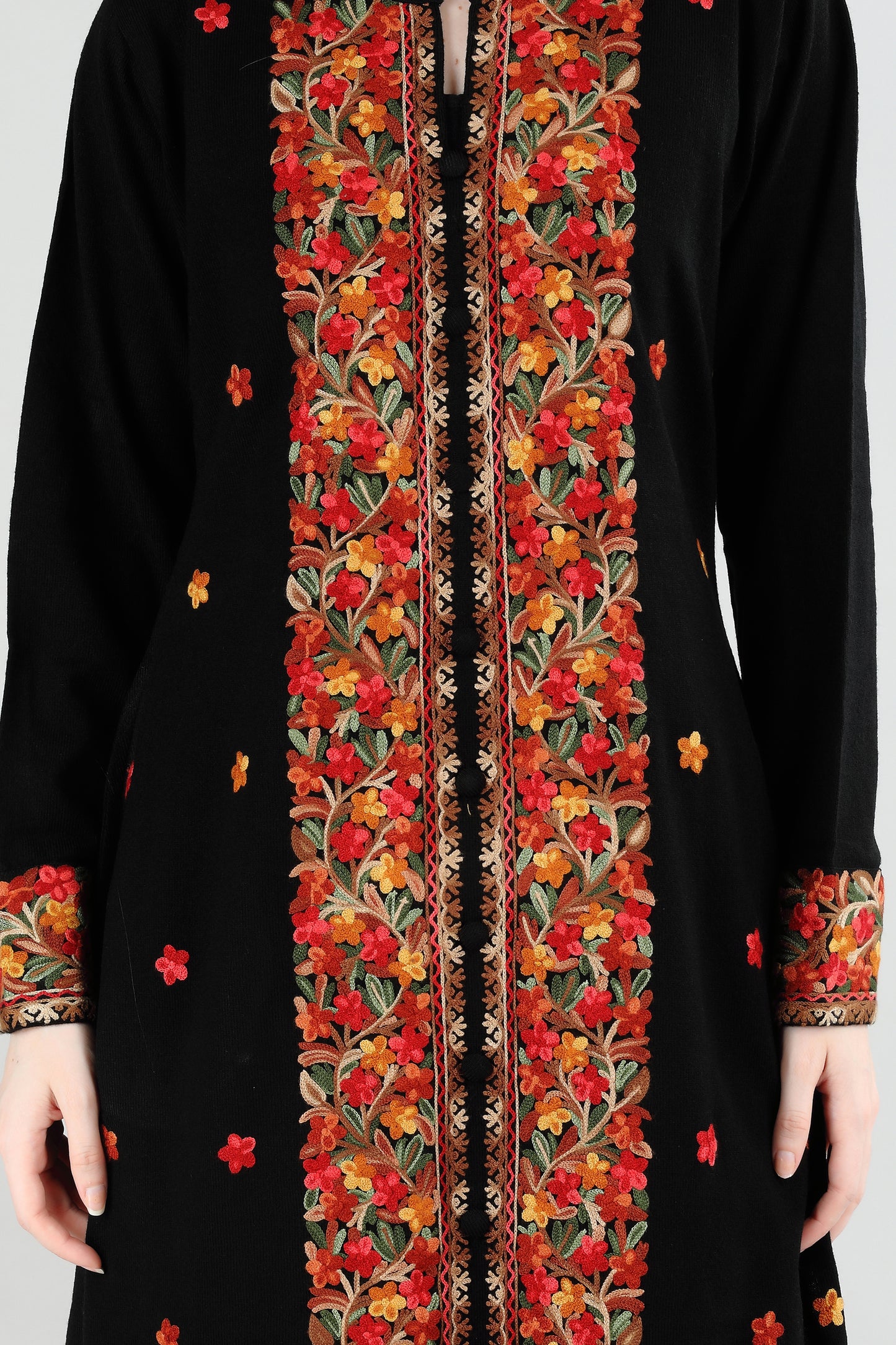 Black Embroidered Kurti with Floral Panel Design