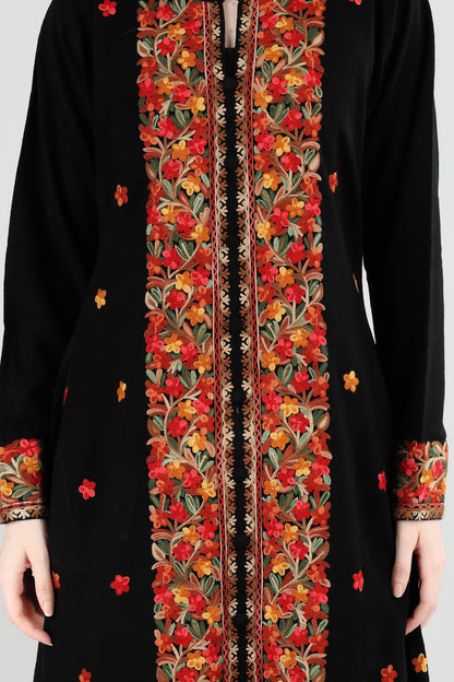 Black Embroidered Kurti with Floral Panel Design