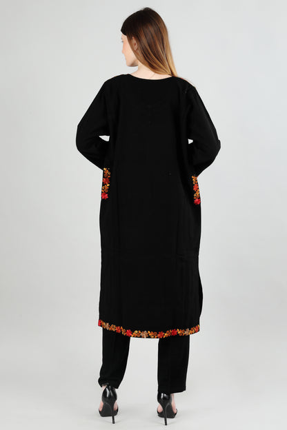 Black Embroidered Traditional Pheran with Floral Motifs