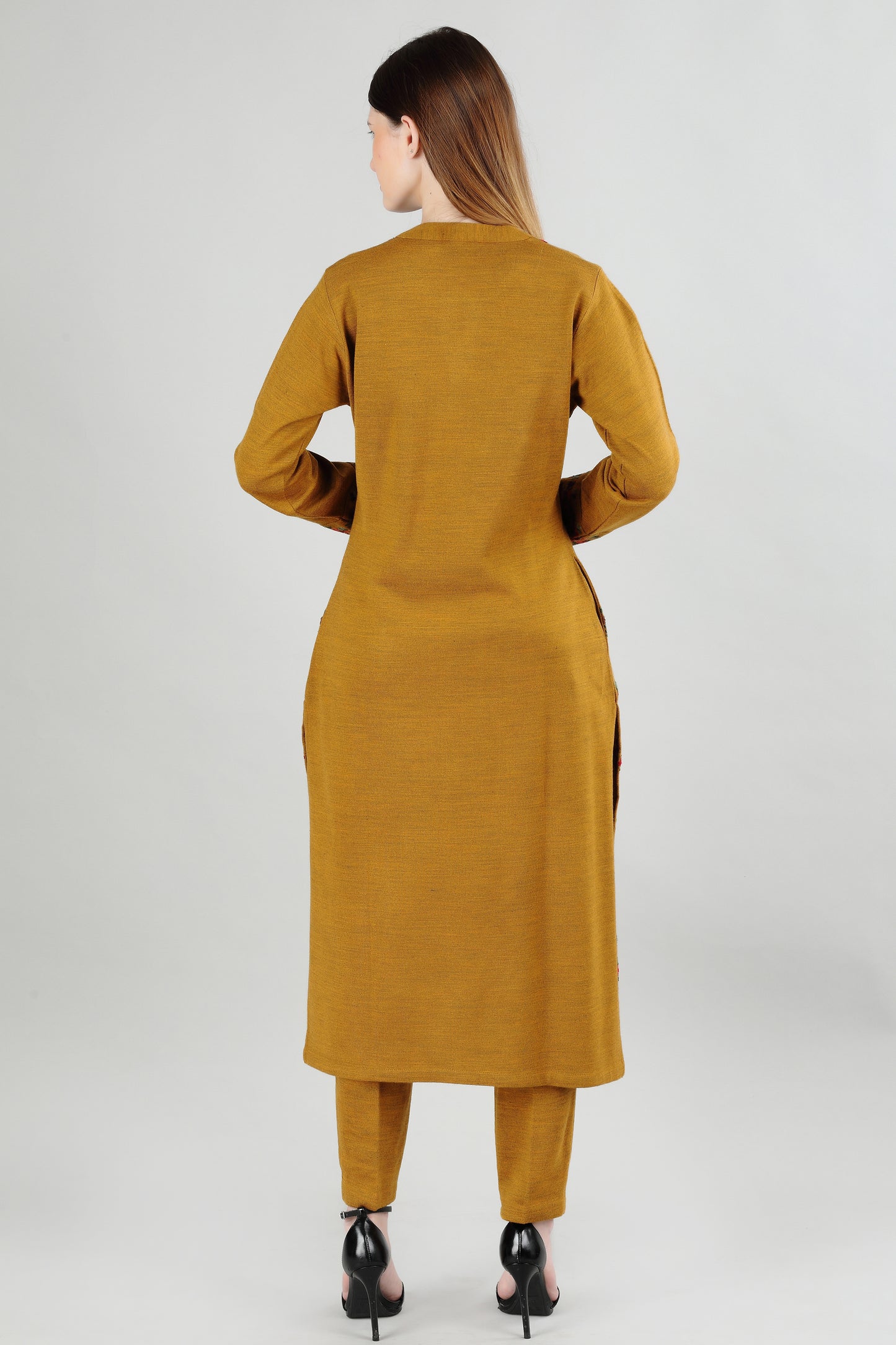 Mustard Yellow Embroidered Kurti Set with Floral Motifs
