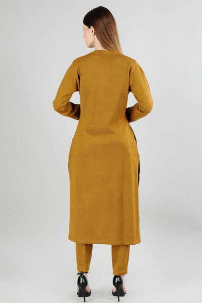 Mustard Yellow Embroidered Kurti Set with Floral Motifs
