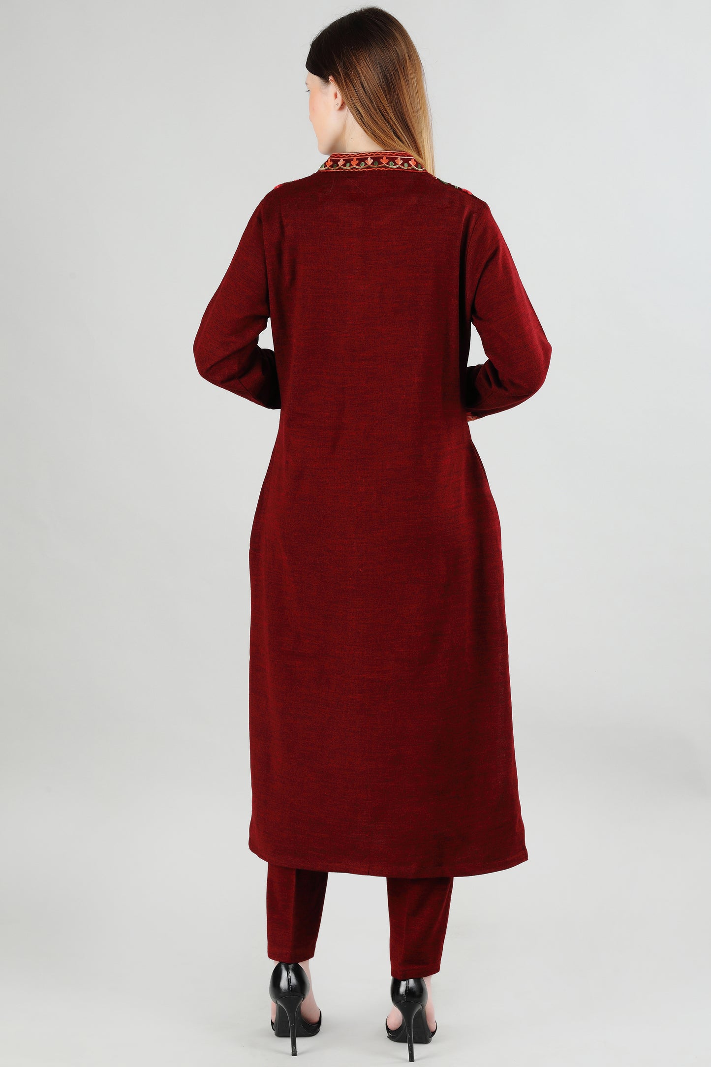 Maroon Embroidered Kurti Set with Gold Border Work