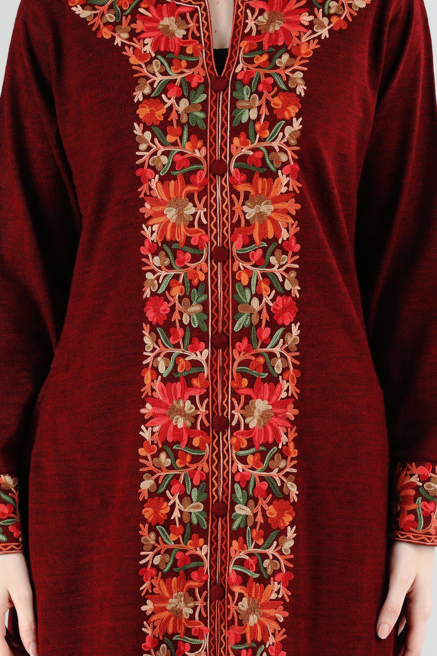 Maroon Embroidered Kurti Set with Gold Border Work