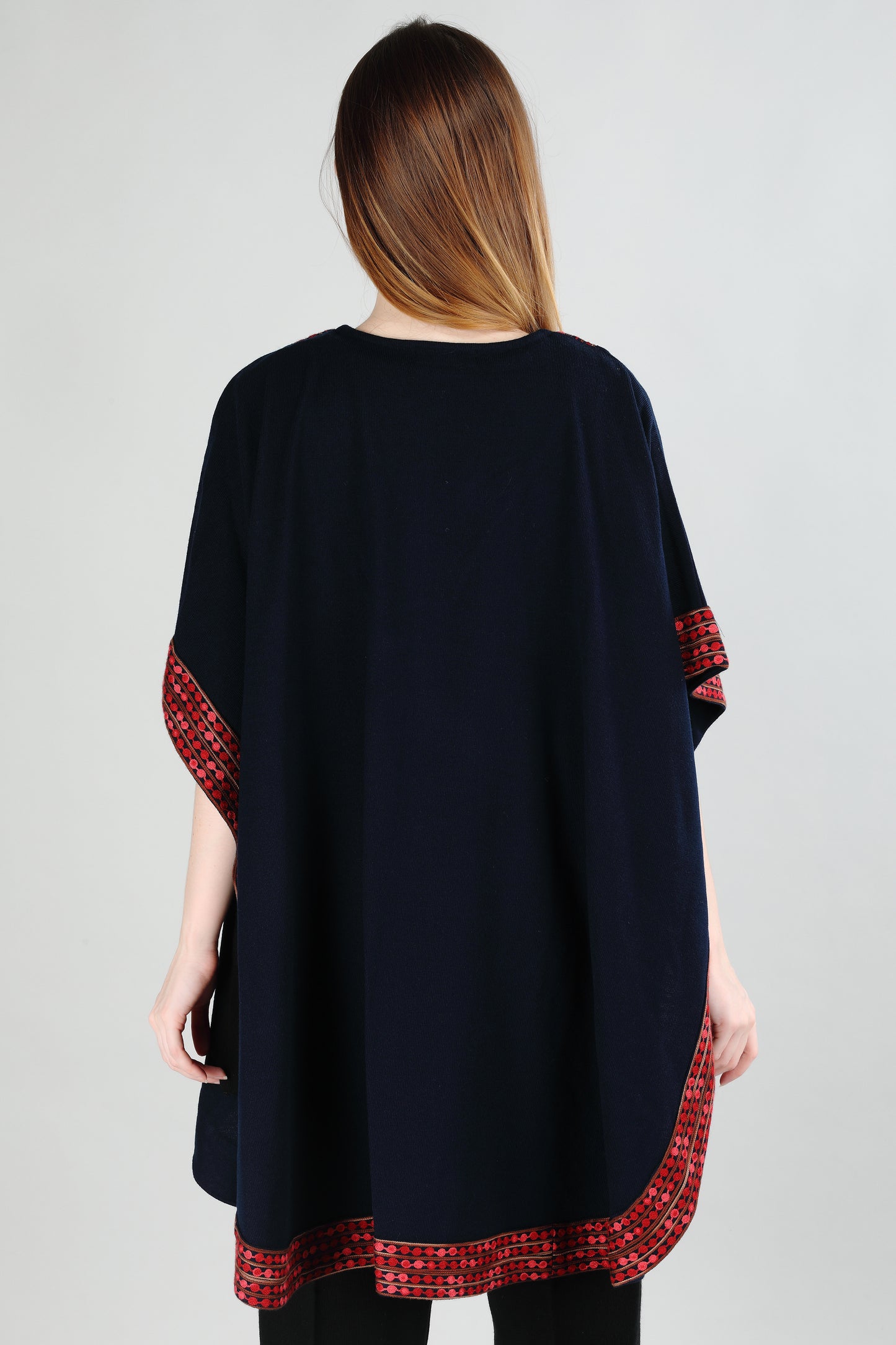 Navy Blue Traditional Cape with Red Border Trim
