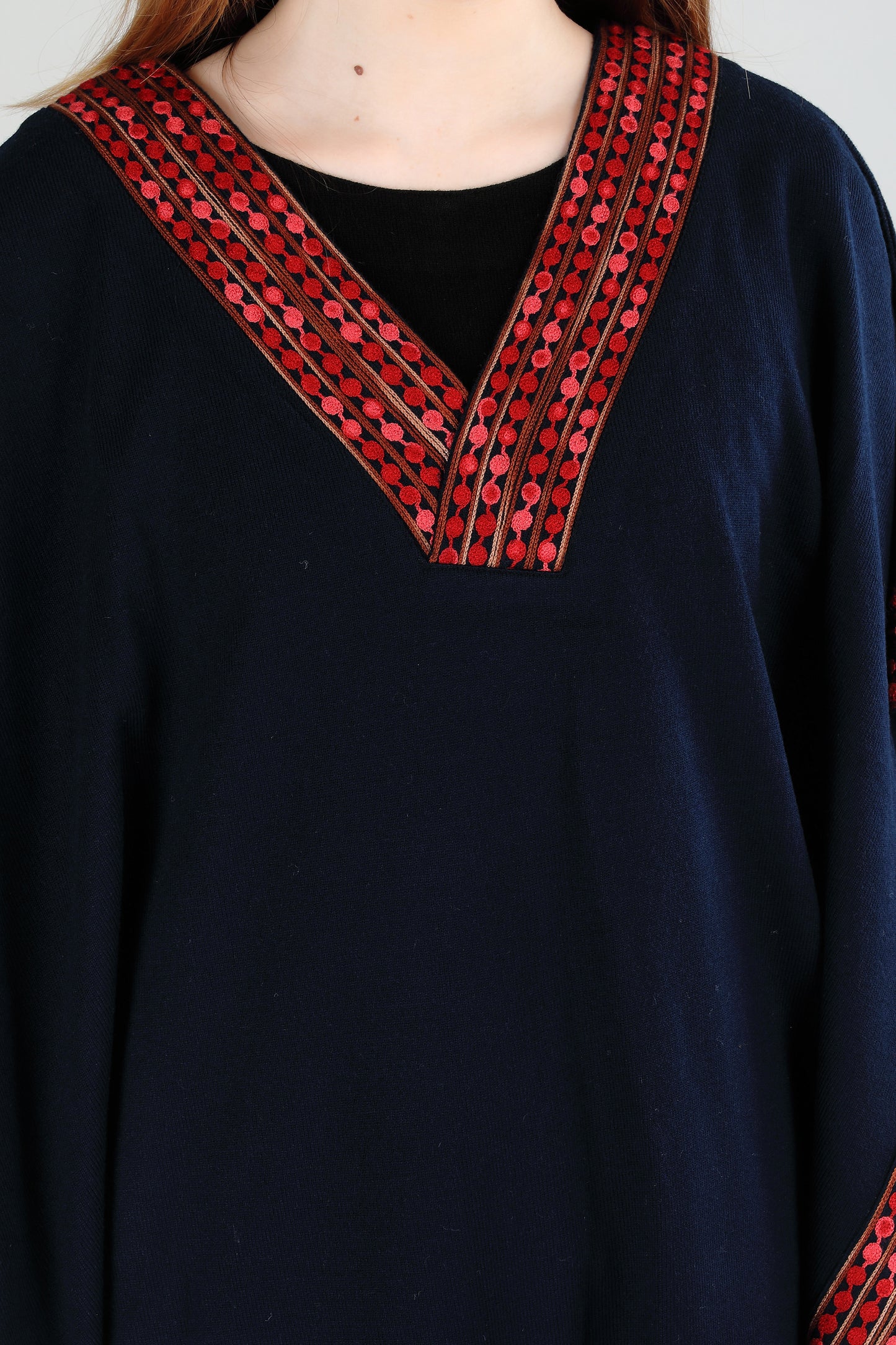 Navy Blue Traditional Cape with Red Border Trim