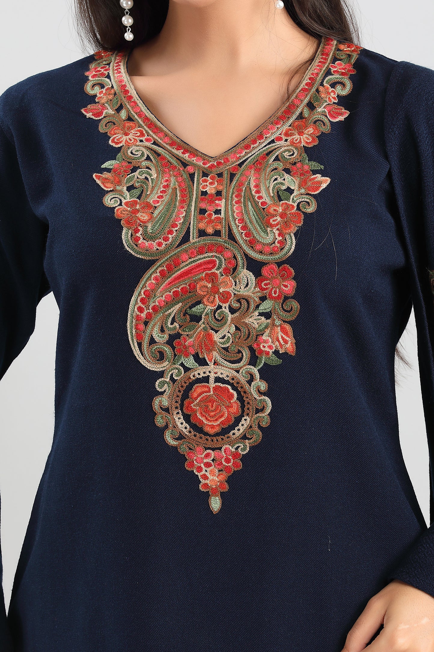 Elegant Navy Blue 3-Piece Suit Set with Traditional Paisley Embroidery