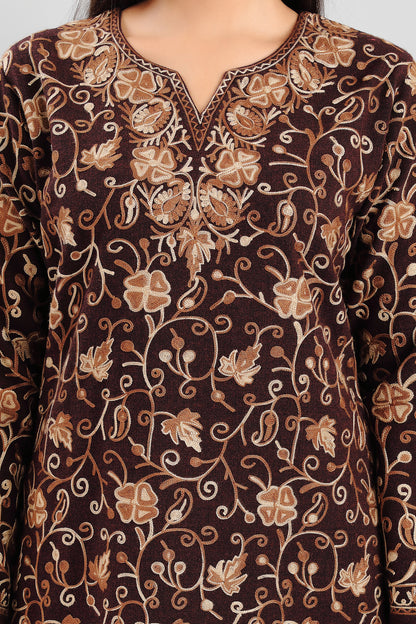 Elegant Brown 3-Piece Suit Set with Intricate Floral Embroidery