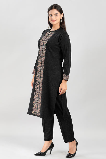 Elegant Charcoal Grey Kurti with Golden Embroidery
