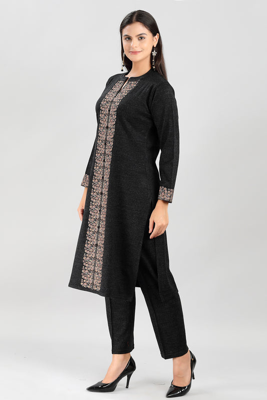 Elegant Charcoal Grey Kurti with Golden Embroidery